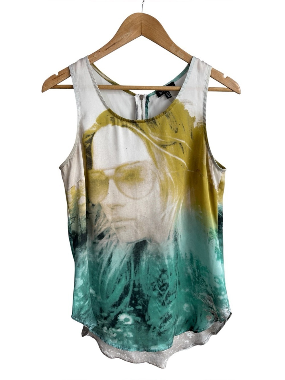 Y2K Le Chateau Artsy Graphic Portrait Tank Top Sz M Indie Sleaze Watercolour EUC
